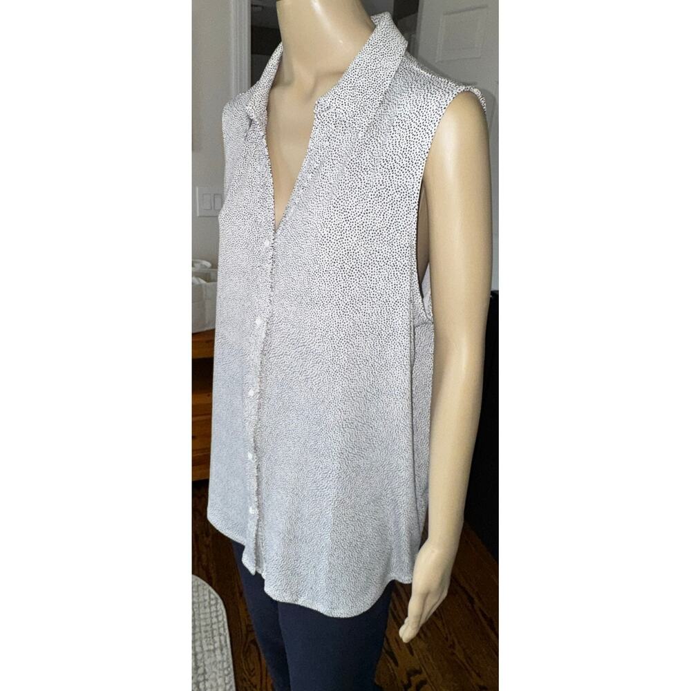 Adrianna Papell Women XL Sleeveless Button Down Blouse White Black Polka Dot Top
